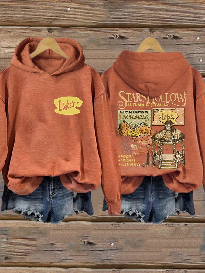 Retro Fall Pumpkins Stars Hollow Autumn Festival First Weekend In November Luke'S Food Friends Festivities Print Hoodie