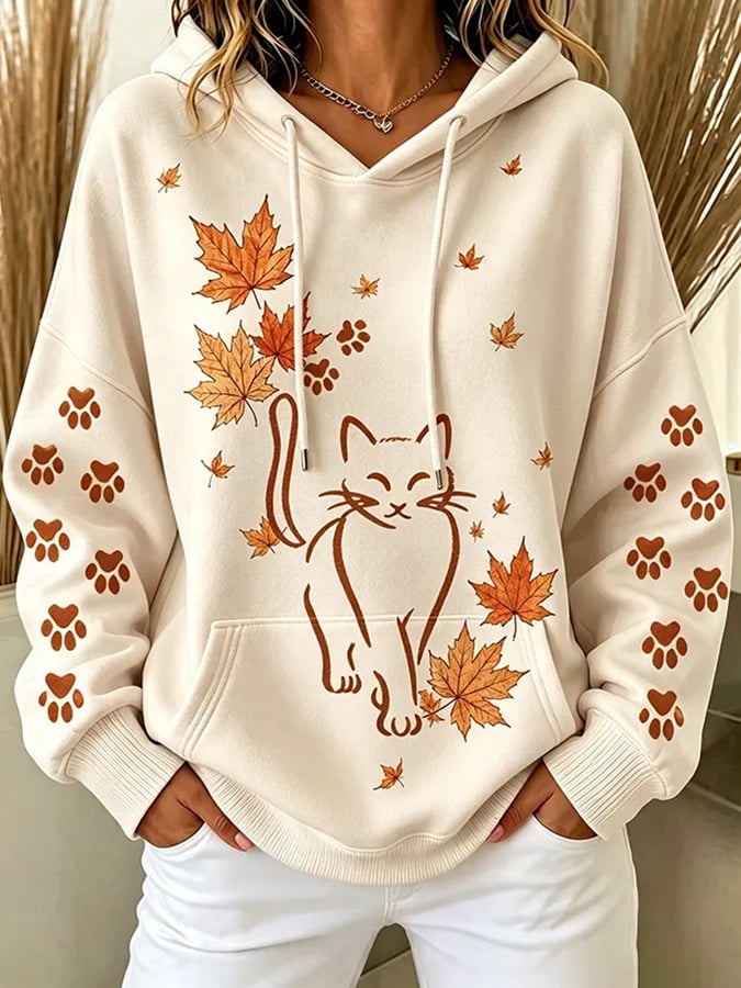 Women's Autumn  Fall Cat Printed Hoodie