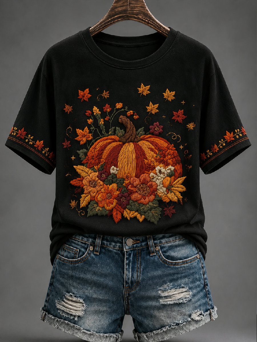 Women'S Casual Autumn Printed Short-Sleeve T-Shirt