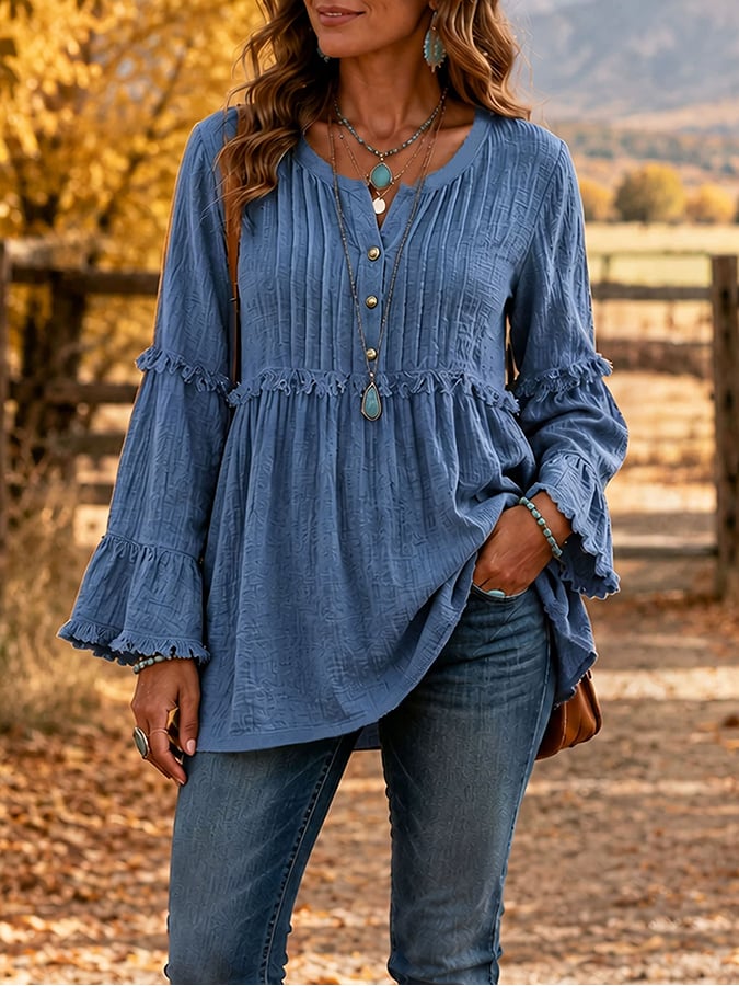 Women'S Casual Patchwork Tassel Lace Shirt