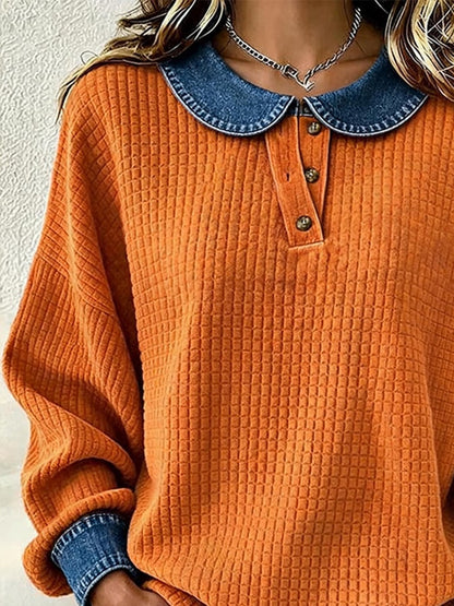 Women's Casual Color-Block Lapel Sweatshirt