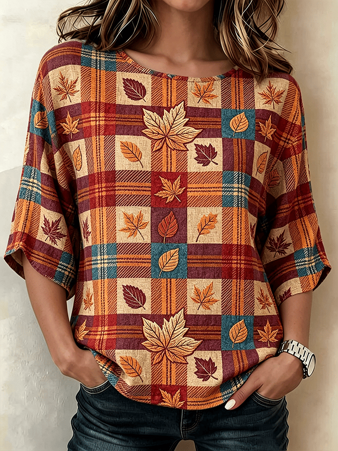 Women's Autumn Maple Leaf Cotton Linen Comfortable Shirt