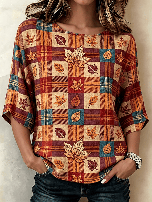 Women's Autumn Maple Leaf Cotton Linen Comfortable Shirt