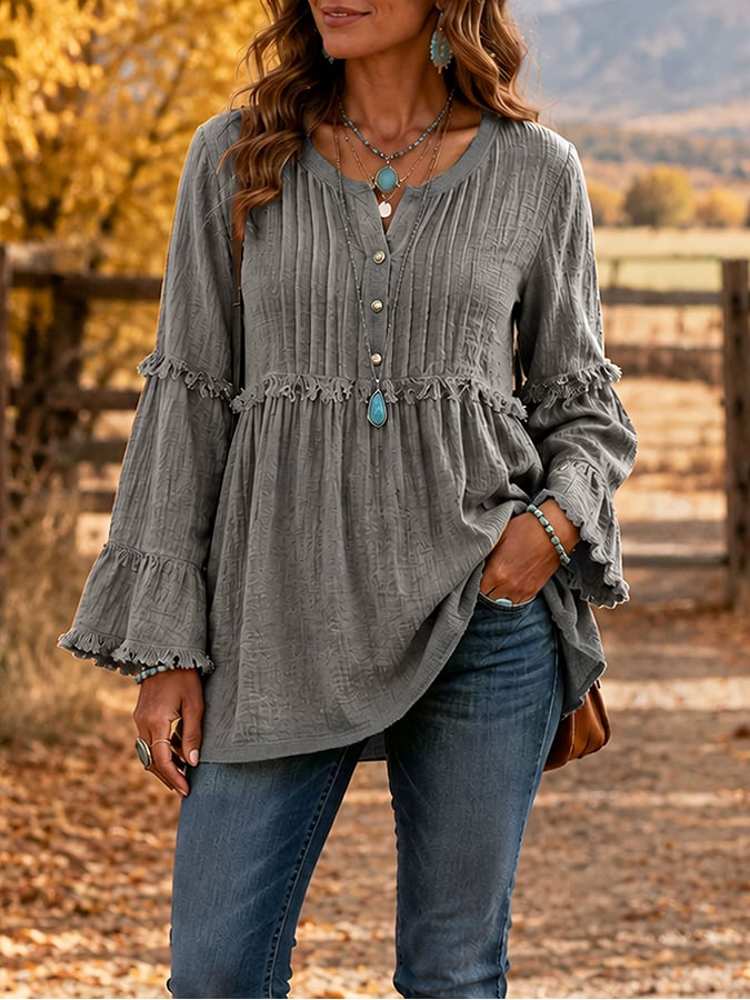 Women'S Casual Patchwork Tassel Lace Shirt