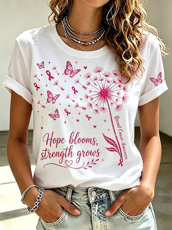 Women's Hope Blooms Strength Grows Dandelion Breast Cancer Awareness Women Tee