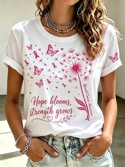 Women's Hope Blooms Strength Grows Dandelion Breast Cancer Awareness Women Tee