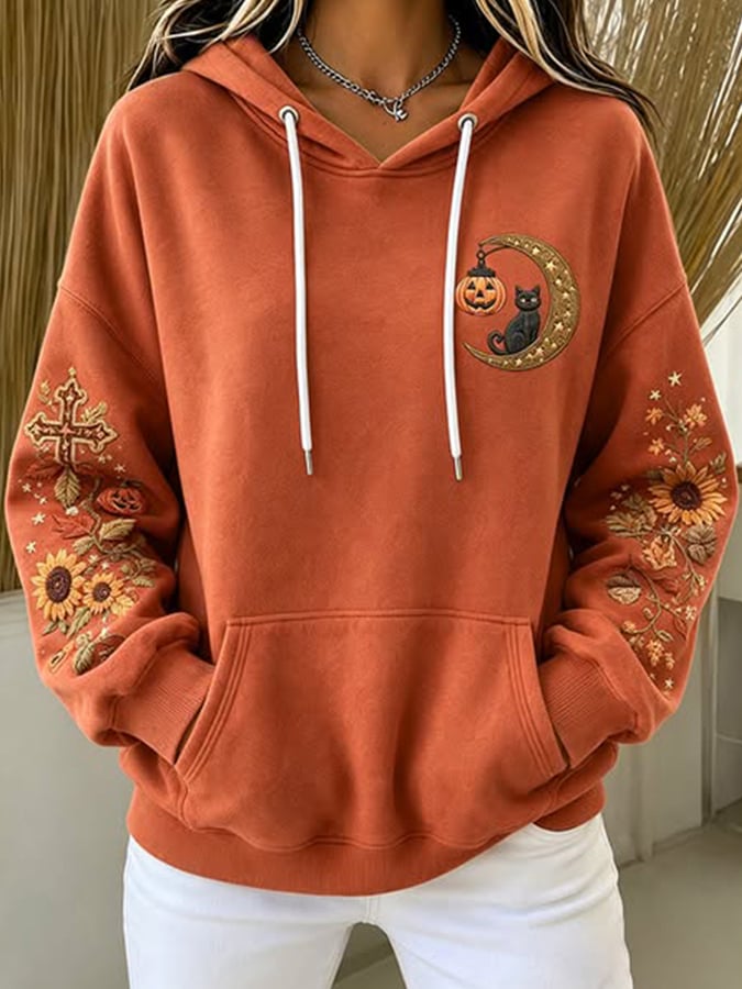Women's Autumn  Fall Cat Printed Hoodie