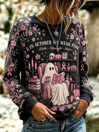 Women's Breast Cancer Halloween Print Hoodie