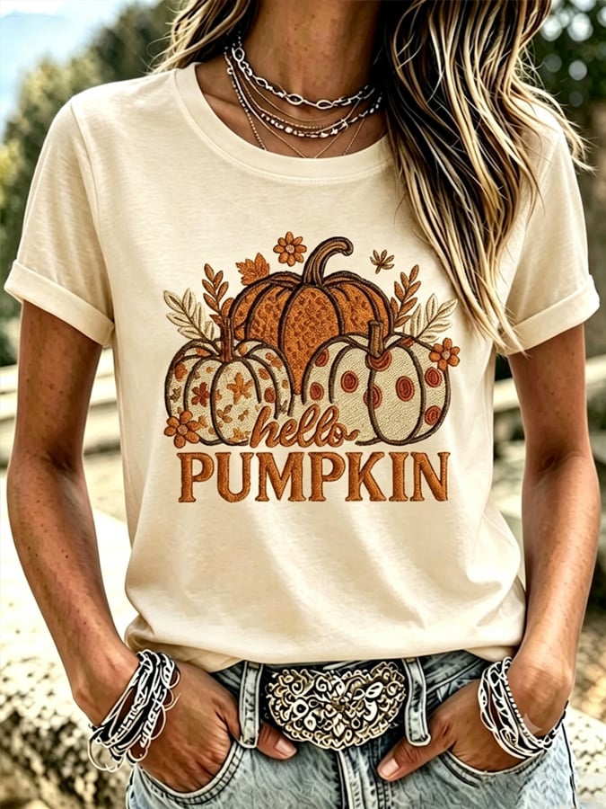 Women's Autumn Pumpkin Print T-Shirt
