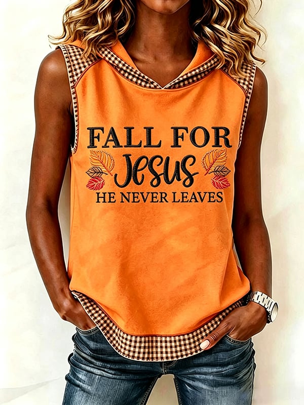 Women's Retro Fall For Jesus He Never Leaves Print Sleeveless Tops
