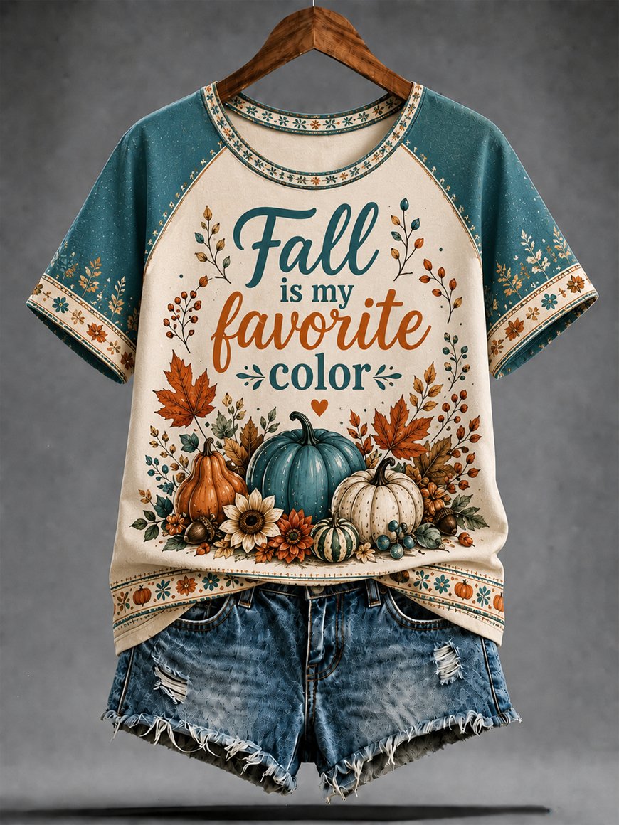 Women's Fall Funny Casual Graphic Print T-Shirt