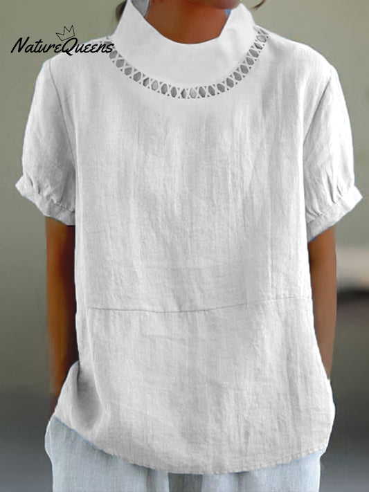 Solid Color Cotton And Linen Top