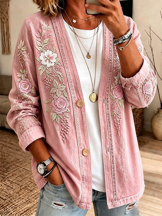 Women'S Casual Pink gradient Cardigan Top