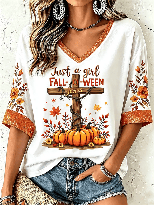 Women'S Fall For Jesus He Never Leaves T-Shirt