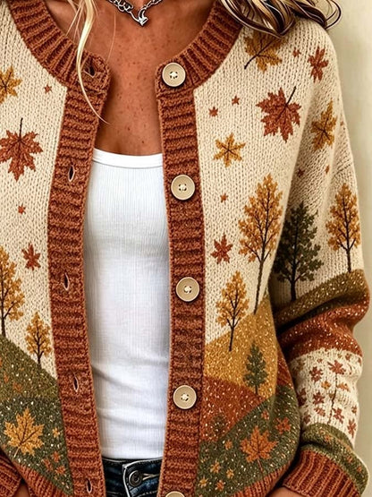 Women'S Casual Maple Leaf Knit Cardigan