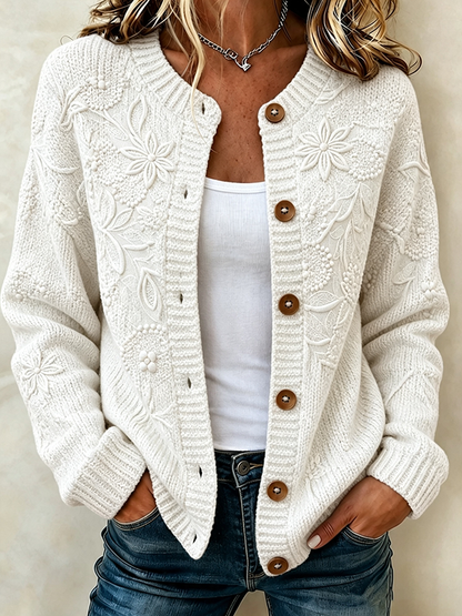 Ladies' Casual Plant Flower Knitted Cardigan Top