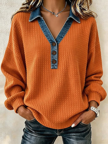 Women's Casual Color-Block Lapel Sweatshirt