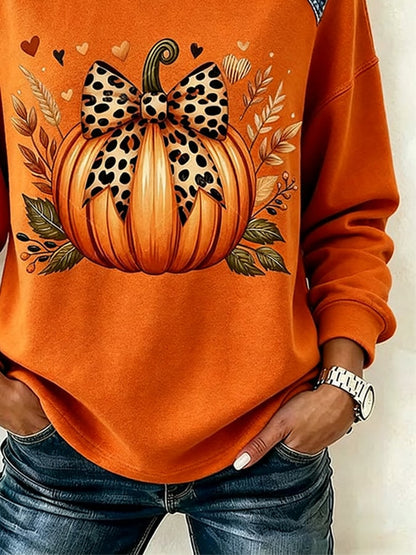 Women's Casual Crew-Neck Color-Block Printed Sweatshirt