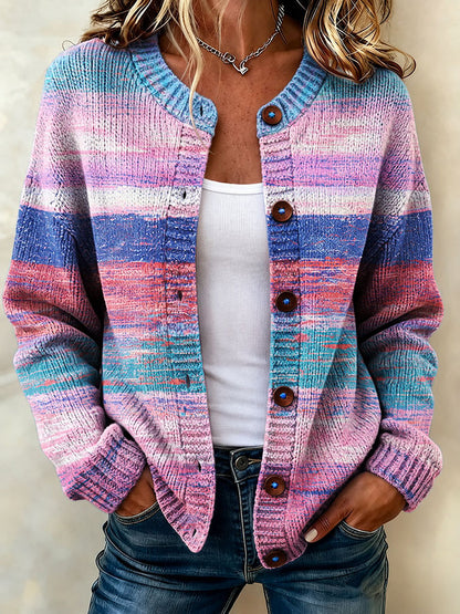 Women'S Striped Art Knitted Cardigan Top