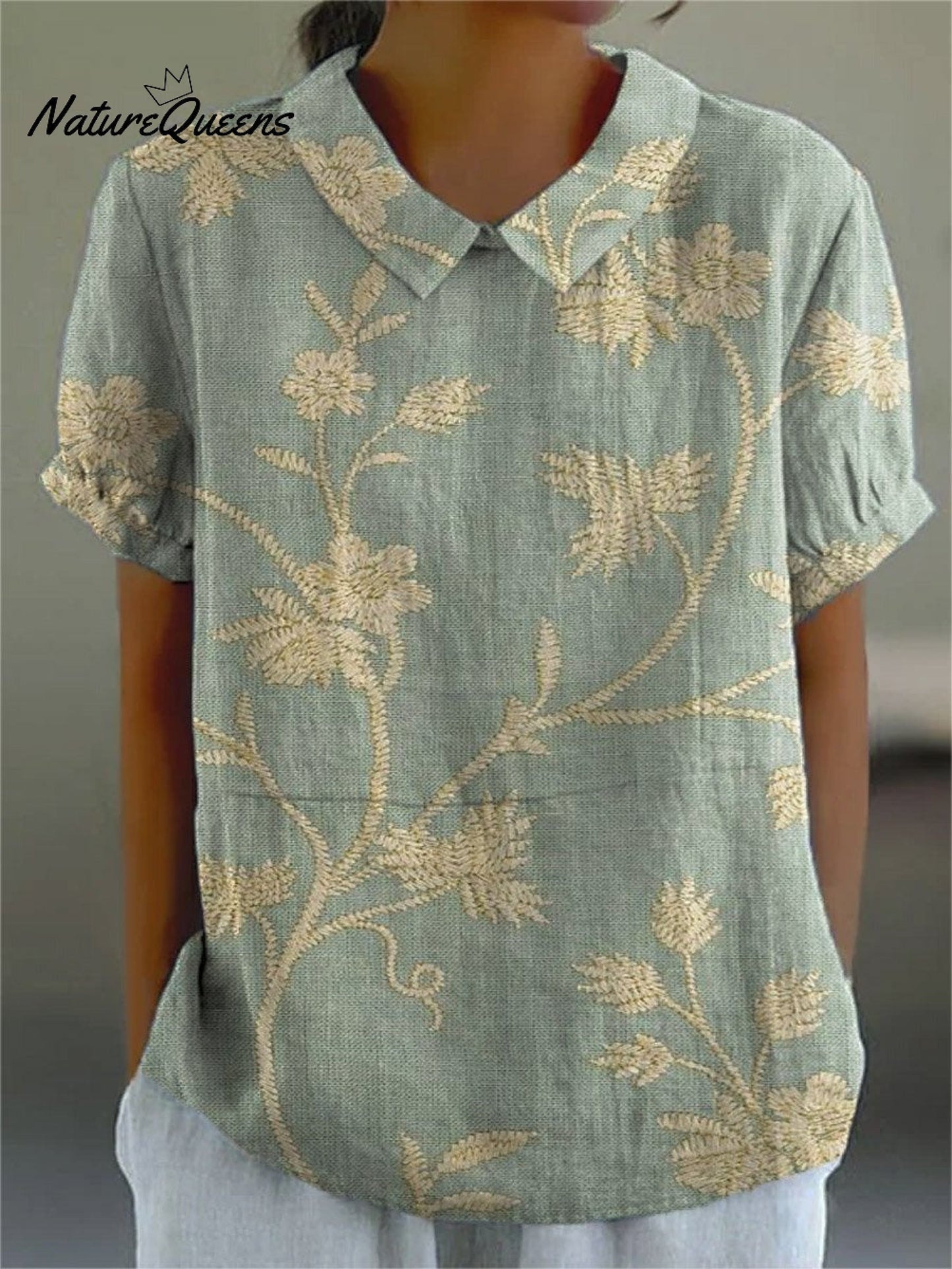 Women's Retro Floral Art Linen Elastic waistband Pocket Skirt