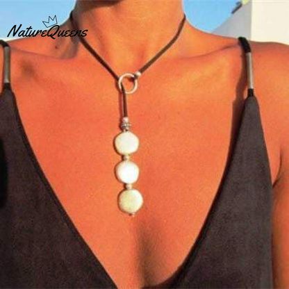 Bohemian vintage multi-round alloy cowhide rope necklace