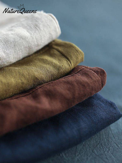 Women's Lapel Neck Casual Solid Colour Cotton And Linen Long Sleeve Shirt