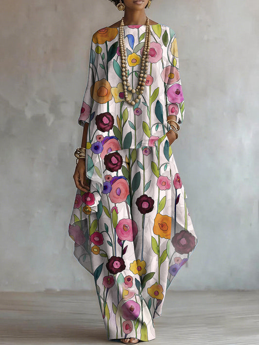 Elegant Vintage Flower Print Two-piece Set