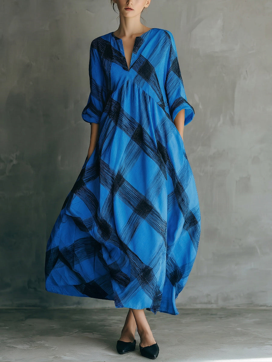 Artistic Brushstroke Print Loose Cotton-linen Dress