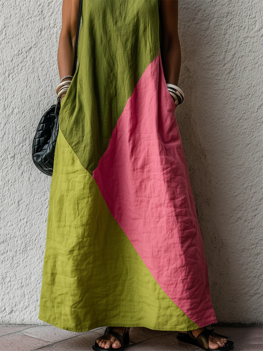 Stylish Casual Color-block Sleeveless Cotton Dress