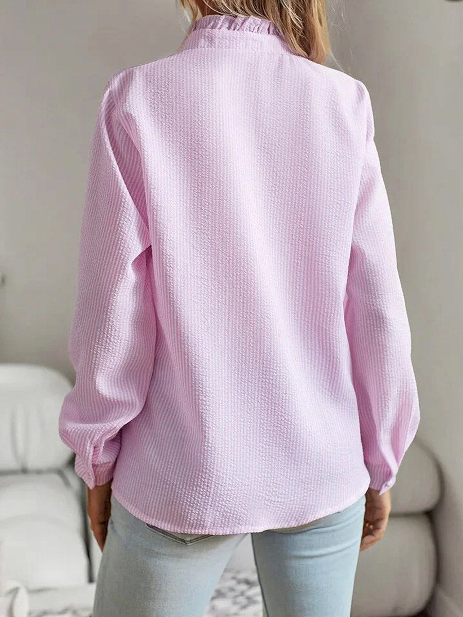Women's Striped Ruffled Art Casual Stylish Cotton Linen Shirt