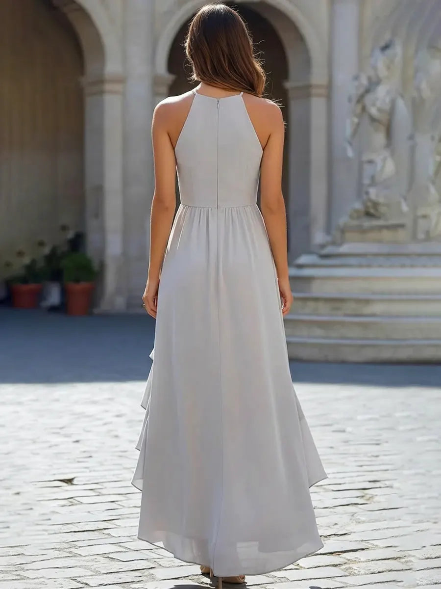 Women's Solid Color Ruffled No Sleeve Art Casual Stylish Dress
