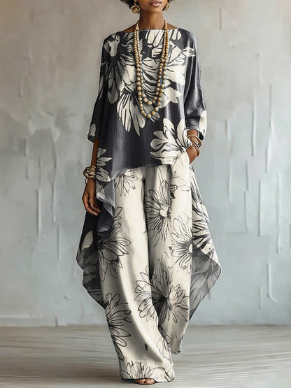 Elegant & Artistic Floral Line-art Two-piece Set