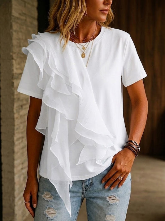 Casual & Comfortable Ruffled Cotton T-shirt