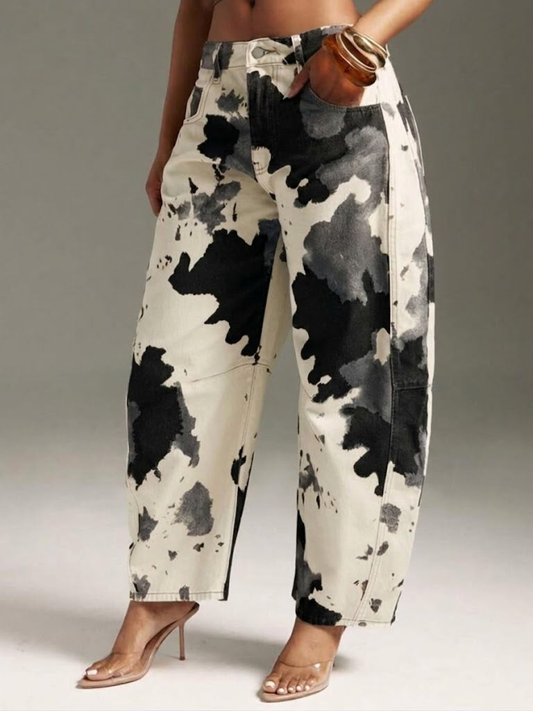 Casual Cow-print Cotton Jeans