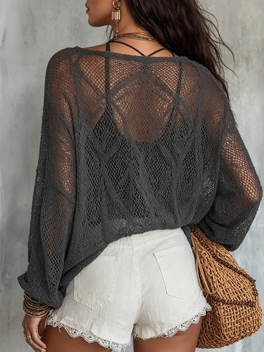 Women's Large V-neck Hollow-out Knitted Top