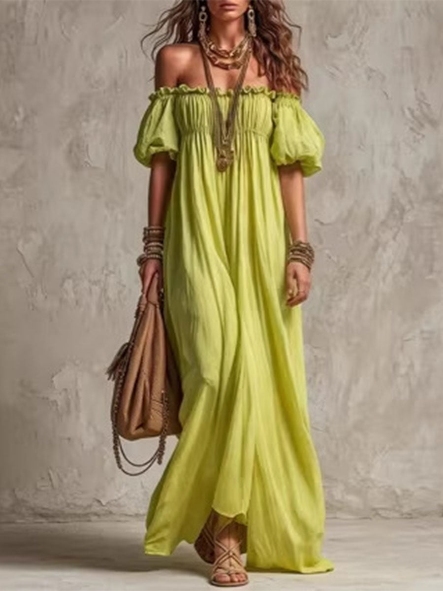 Women's Cotton-linen Casual Loose Off-the-shoulder Dress