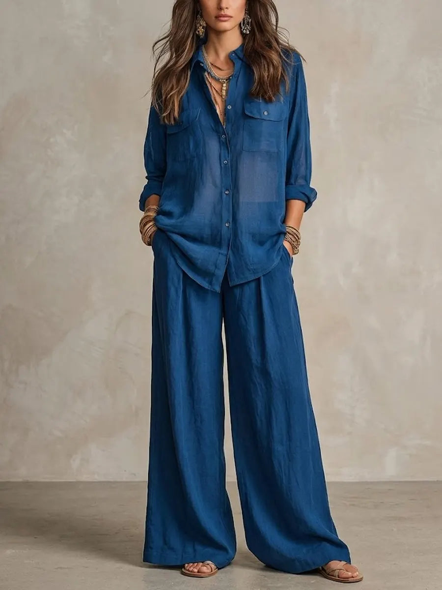 Women's Casual Cotton And Linen Wide-leg Pants Set