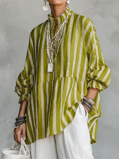 Loose-fit Casual Striped Linen And Cotton Shirt