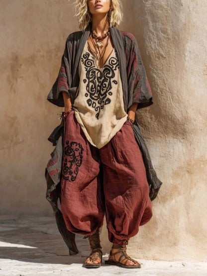 Boho Casual Loose Linen Cotton Three-piece Set
