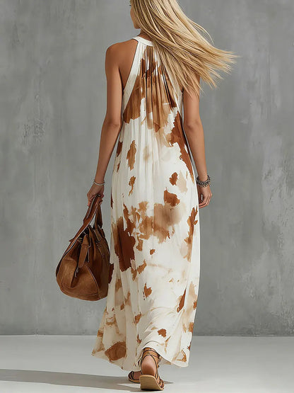 Women's Retro Spot Art Casual Vacation Sleeveless Maxi Dress