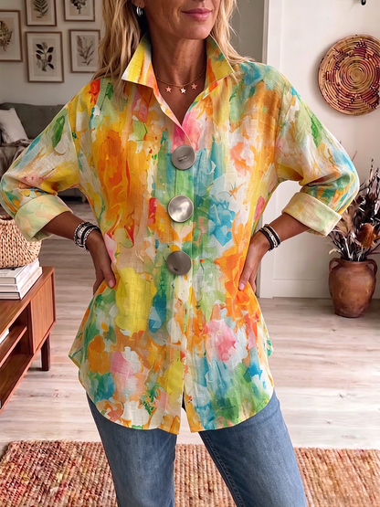 Artistic Watercolor Palette Print Metal-button Shirt