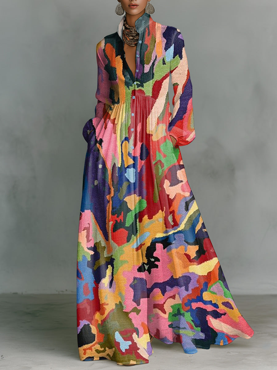 Retro Color-block Maxi Dress — Elegant And Romantic, The Perfect Choice For A Vacation Getaway