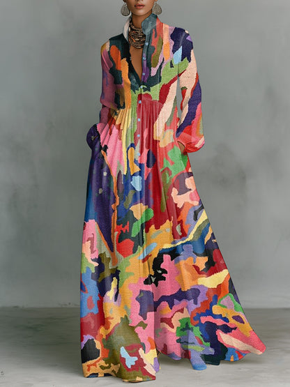 Retro Color-block Maxi Dress — Elegant And Romantic, The Perfect Choice For A Vacation Getaway
