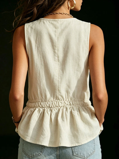 Women's Vintage Ruffled Sleeveless Cotton-Linen Tank Top