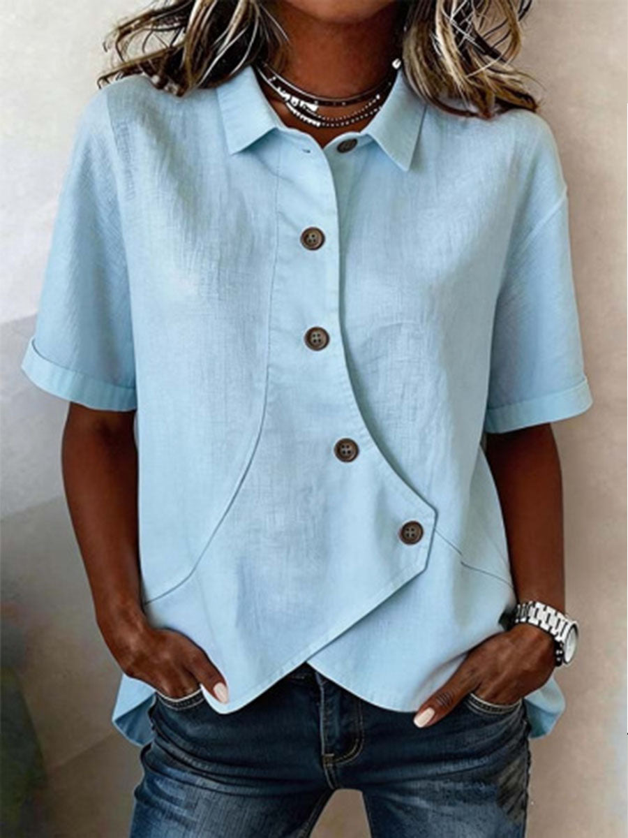 Women's Casual Solid-Color Asymmetrical Shirt