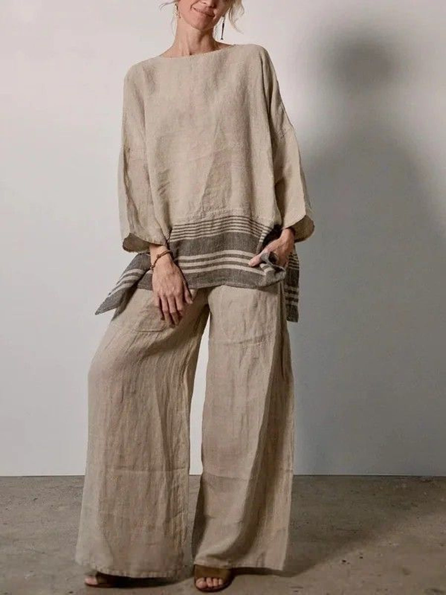 Women's Simple Design Comfortable Cotton And Linen Set