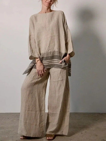 Women's Simple Design Comfortable Cotton And Linen Set