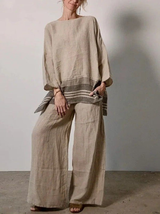 Women's Simple Design Comfortable Cotton And Linen Set