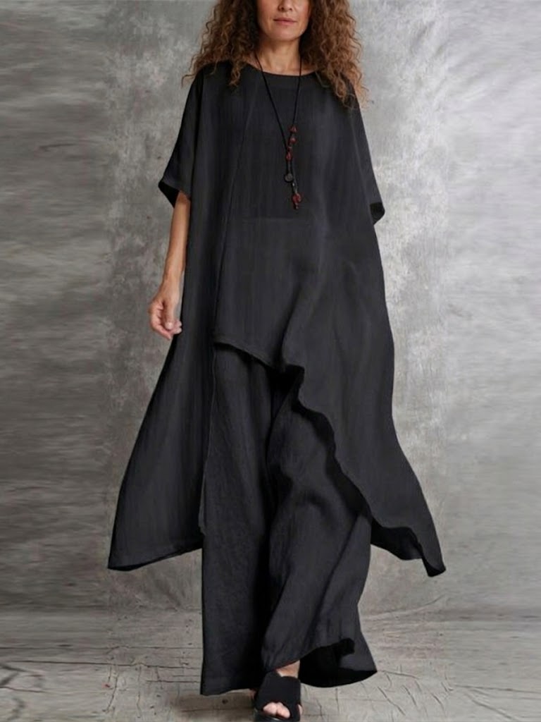 Casual Long Top And Pants Two-piece Set