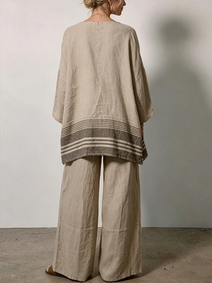 Women's Simple Design Comfortable Cotton And Linen Set